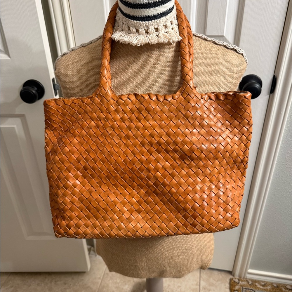 Milaner Brand  Woven Leather Tote in Rich Brown